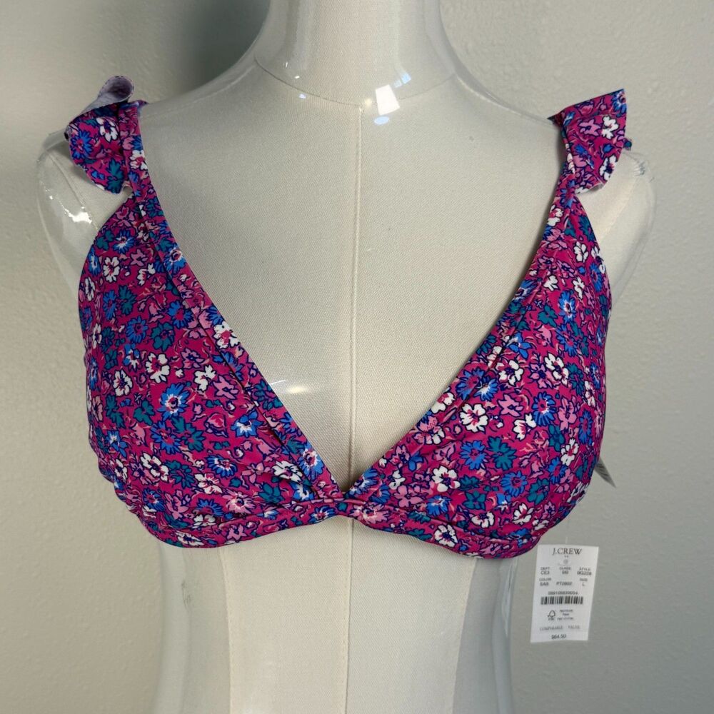 J.Crew Bikini Top Women’s Large Floral Ruffle Strap Pink Blue NWT